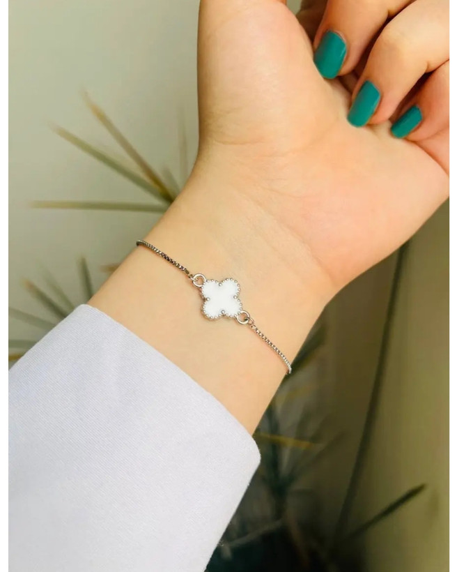دستبند ونکلیف نقره ای سنگ سفید استیل وارداتی