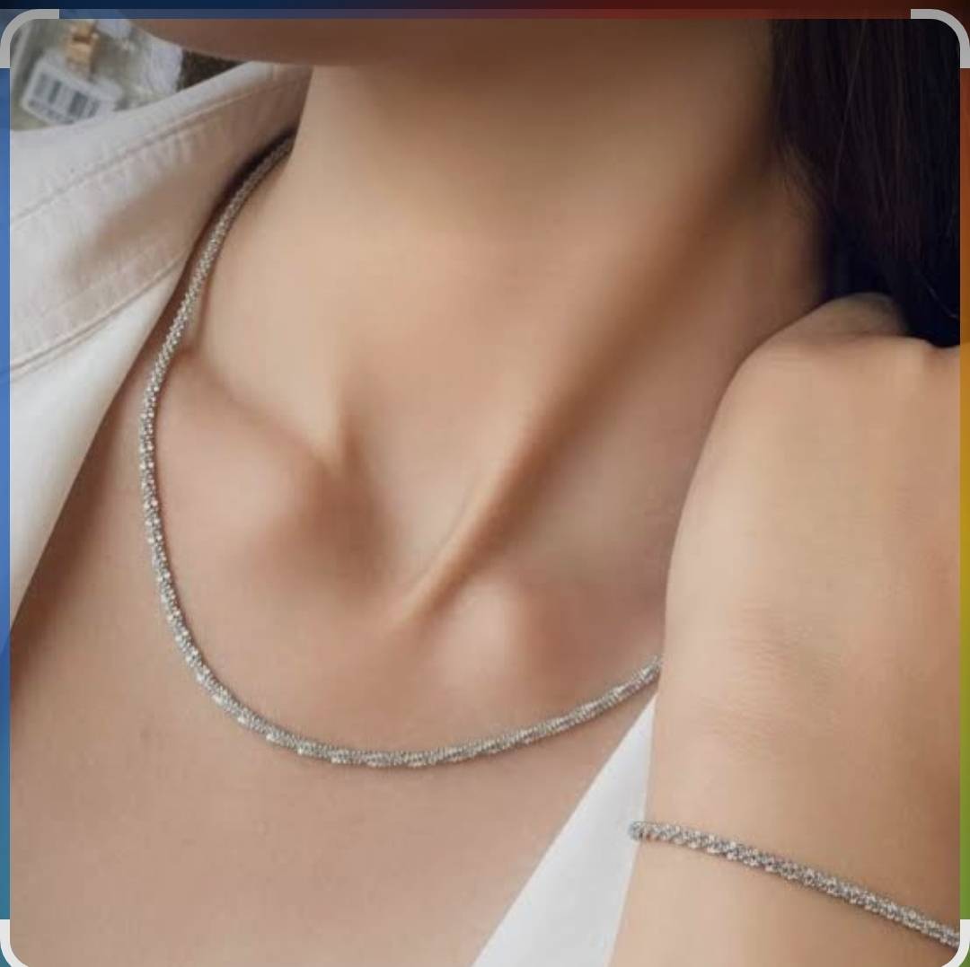 نیمست گردنبند و دستبند خاویاری آبکاری نقره